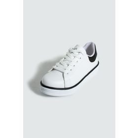 Pembe Potin 001-340-24B Rahat Taban Renk Şeritli Bağcıklı Siyah Beyaz Kadın Sneaker