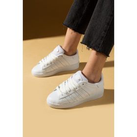 Pembe Potin 001-3458-25 Beyaz Kalın Bağcıklı Şerit Detaylı Rahat Taban Kadın Sneakers