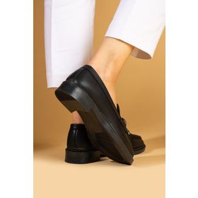 Pembe Potin 001-5004-24 Siyah Parlak Taş Detaylı Rahat Kalıp Kadın Loafer Ayakkabı