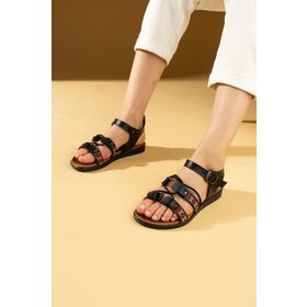 Pembe Potin 51-330-24 Siyah Kadın Sandalet