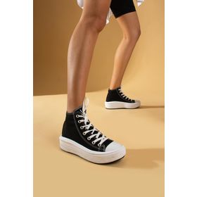 Pembe Potin 57-103-23FHN Bağcıklı Kalın Taban Bilekte Keten Kadın Sneaker Ayakkabı