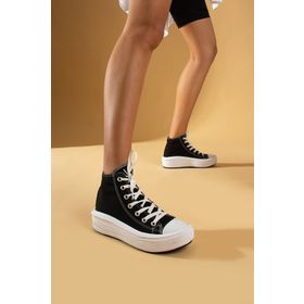 Pembe Potin 57-103-23FHN Bağcıklı Kalın Taban Bilekte Keten Kadın Sneaker Ayakkabı