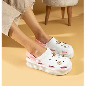 Pembe Potin DNZ225 Yüksek Taban Altın Tokalı Eva Comfort Beyaz Pudra Kadın Sandalet