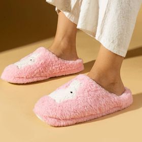 Pembe Potin K80-25 Pembe Tavşan Nakışlı Peluş Kadın Ev Terliği