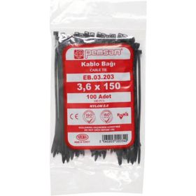 Pemsan 3,6x150 mm 100'lü Paket Siyah Kablo Bağı