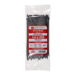 Pemsan 3,6x205 mm 100'lü Paket Siyah Kablo Bağı