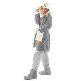 Penguen Nakışlı Kapşonlu Wellsoft Peluş Sabahlık Bornoz