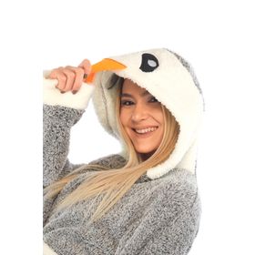 Penguen Nakışlı Kapşonlu Wellsoft Peluş Sabahlık Bornoz