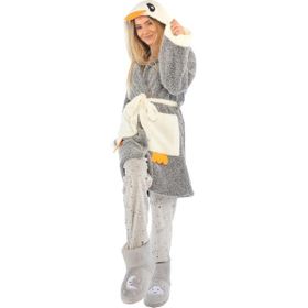 Penguen Nakışlı Kapşonlu Wellsoft Peluş Sabahlık Bornoz