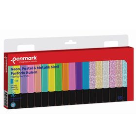 Penmark 18'li Karışık Renk 6 Neon + 6 Pastel + 6 Simli Fosforlu Kalem