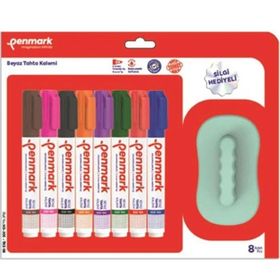 Penmark 8'li Vakumlu Blister+Silgi Beyaz Tahta Kalemi