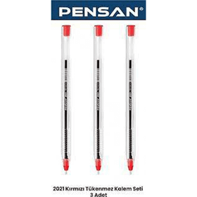 Pensan 2021 Kırmızı 3 Adet Tükenmez Kalem Seti