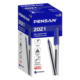 Pensan 2021 Şeffaf Üçgen Gövde 1.0 mm 50 Adet Mavi Tükenmez Kalem
