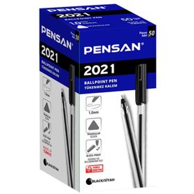 Pensan 2021 Şeffaf Üçgen Gövde 1.0 mm 50 Adet Siyah Tükenmez Kalem