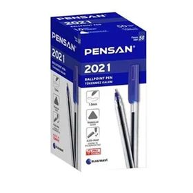 Pensan 2021 Üçgen Gövdeli Şeffaf Mavi (50'li Paket) Tükenmez Kalem