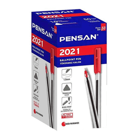 Pensan 50'li Üçgen Gövdeli Şeffaf Kırmızı Tükenmez Kalem