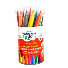 Pensan Kidz Fırça Uçlu 20 Renk Kavanozlu Keçeli Kalem