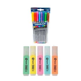 Pensan Triball Tükenmez Kalem 8 Renk + Masis Pastel Renk 6'lı Fosforlu Kalem