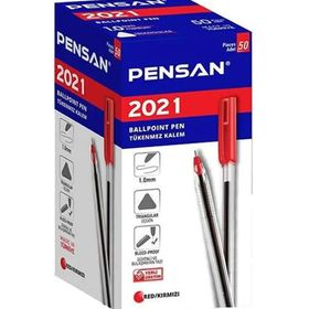 Pensan Üçgen Gövdeli Şeffaf Kırmızı 2021 Tükenmez Kalem