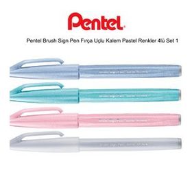 Pentel Brush Fırça Uçlu Pastel Renkler 4'lü İmza Kalemi