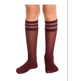 Penti Bordo Shine Stripe Kız Çocuk Diz Altı Çorap