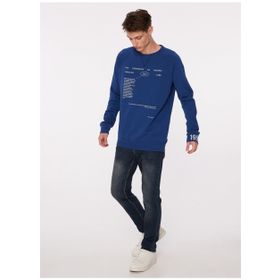 People By Fabrika SPBF3WM-SWT5019 Lacivert Bisiklet Yaka Baskılı Erkek Sweatshirt