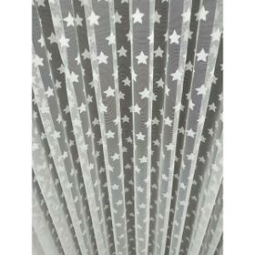Perde Deposu Yıldız Desenli 1-2 Seyrek Pileli Kırık Beyaz 310x260 cm Tül Perde