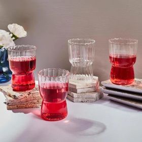 Perotti 15885 320 ml Şeffaf Stripe 4'lü Borosilikat Cam Bardak