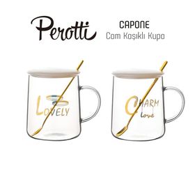 Perotti Beyaz Charm Love Capone Kaşıklı Cam Kupa