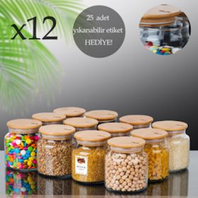 Perotti Dario Mini Bambu Kapaklı Etiketli 12 Adet Cam Kavanoz Seti