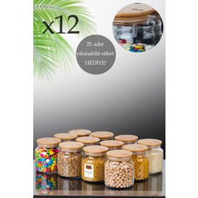 Perotti Dario Mini Bambu Kapaklı Etiketli 12 Adet Cam Kavanoz Seti