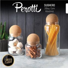 Perotti Sughero 3'lü Top Mantar Kapaklı Cam Kavanoz Bahatalık Seti