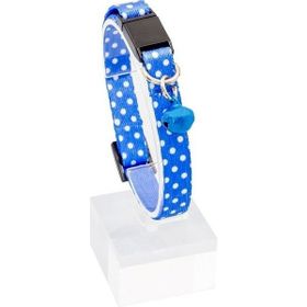 Pet Tag Art 22-30 cm Mavi Beyaz Puantiyeli Güvenlik Kilitli Ayarlanabilir Yumuşak Doku Kedi Boyun Tasması