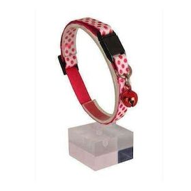 Pet Tag Art 22-30 cm Pembe Beyaz Desenli Güvenlik Kilitli Ayarlanabilir Yumuşak Doku Kedi Boyun Tasması