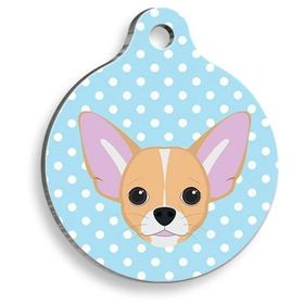 Pet Tag Art Chihuahua Mavi Puantiyeli Yuvarlak Small 2.5 cm Kedi Ve Köpek Künyesi