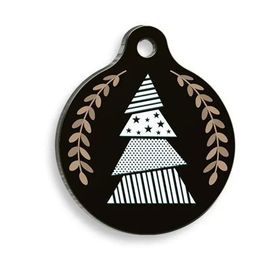 Pet Tag Art Christmas Serisi Black Tree Yuvarlak Köpek Künyesi