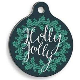 Pet Tag Art Christmas Serisi Blue Holly Jolly Yuvarlak Köpek Künyesi