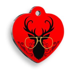 Pet Tag Art Christmas Serisi Glasses Deer Kalp Köpek Künyesi
