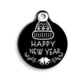 Pet Tag Art Christmas Serisi Happy New Year Yuvarlak Köpek Künyesi