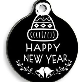 Pet Tag Art Christmas Serisi Happy New Years Yuvarlak Kedi Ve Köpek Künyesi Small 2,5 cm