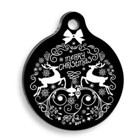 Pet Tag Art Christmas Serisi Merry Christmas Deer Yuvarlak Köpek Künyesi