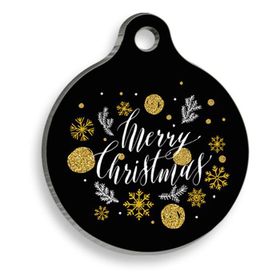Pet Tag Art Christmas Serisi Merry Christmas Gold Letter Yuvarlak Köpek Künyesi