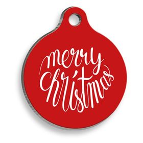 Pet Tag Art Christmas Serisi Merry Christmas Red Yuvarlak Köpek Künyesi