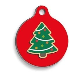 Pet Tag Art Christmas Serisi Merry Christmas Tree Red Yuvarlak Köpek Künyesi