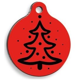 Pet Tag Art Christmas Serisi Red Tree Yuvarlak Kedi ve Köpek Künyesi