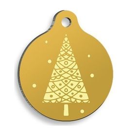 Pet Tag Art Christmas Serisi Yellow Tree Yuvarlak Köpek Künyesi