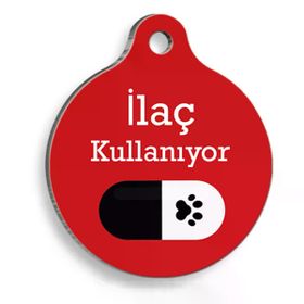 Pet Tag Art İlaç Kullanıyorum Siyah Hap Yuvarlak Medium 3 cm Kedi Ve Köpek Künyesi