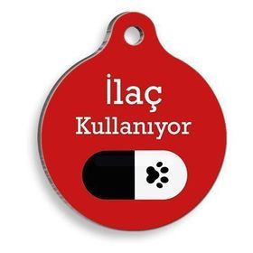 Pet Tag Art İlaç Kullanıyorum Siyah Hap Yuvarlak Medium 3 cm Kedi Ve Köpek Künyesi