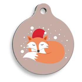 Pet Tag Art Kış Tilkisi Yuvarlak Köpek Künyesi