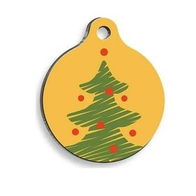 Pet Tag Art Large 3,8 cm Christmas Serisi Merry Xmas Pine Tree Yuvarlak Kedi Ve Köpek Künyesi